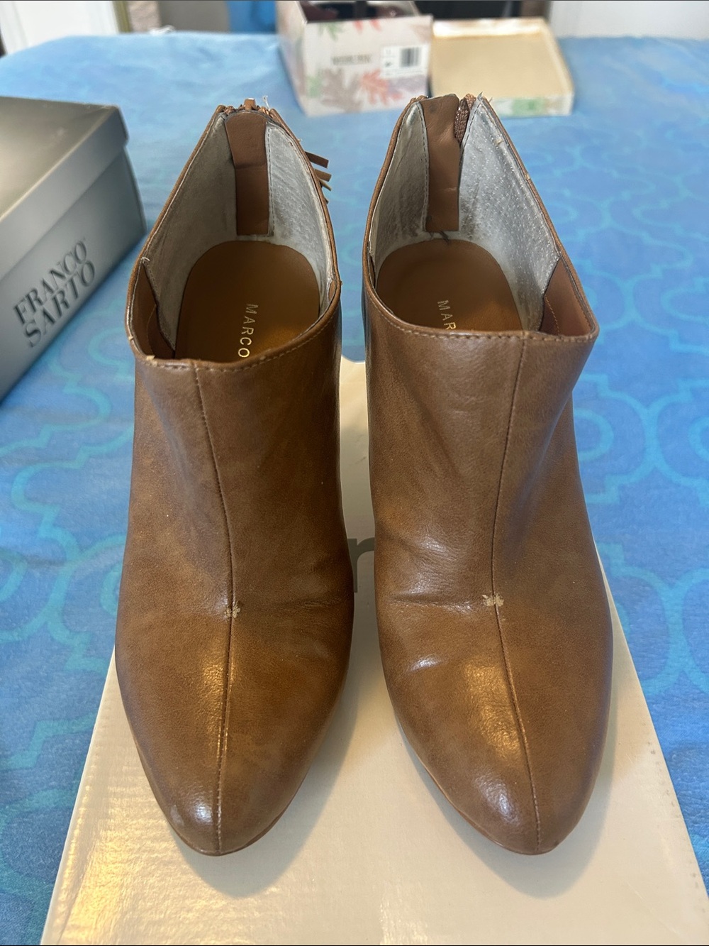 Zara Tan Pointed Leather Ankle Booties